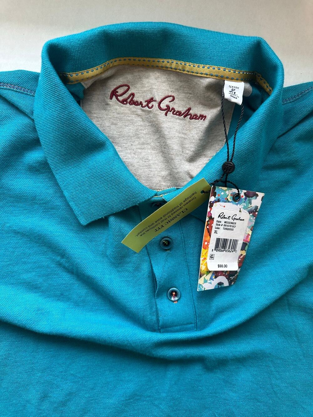NWT Robert Graham Messenger Polo Shirt Turquoise XL